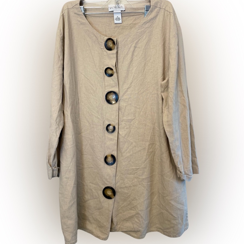 Peck & Peck Tan Long Sleeve Button Dress